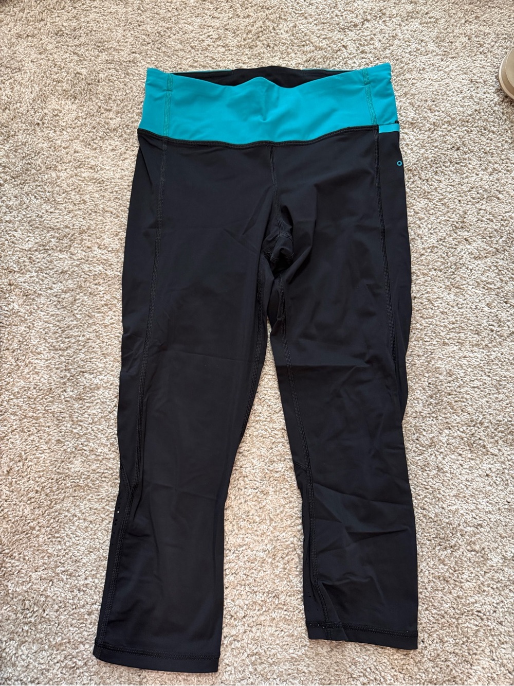 lululemon athletica Black Capri Leggings with Teal Waistband